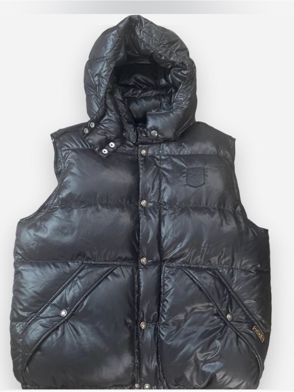 VTG Polo Ralph Lauren Shiny Black Down Puffer Vest with Hood